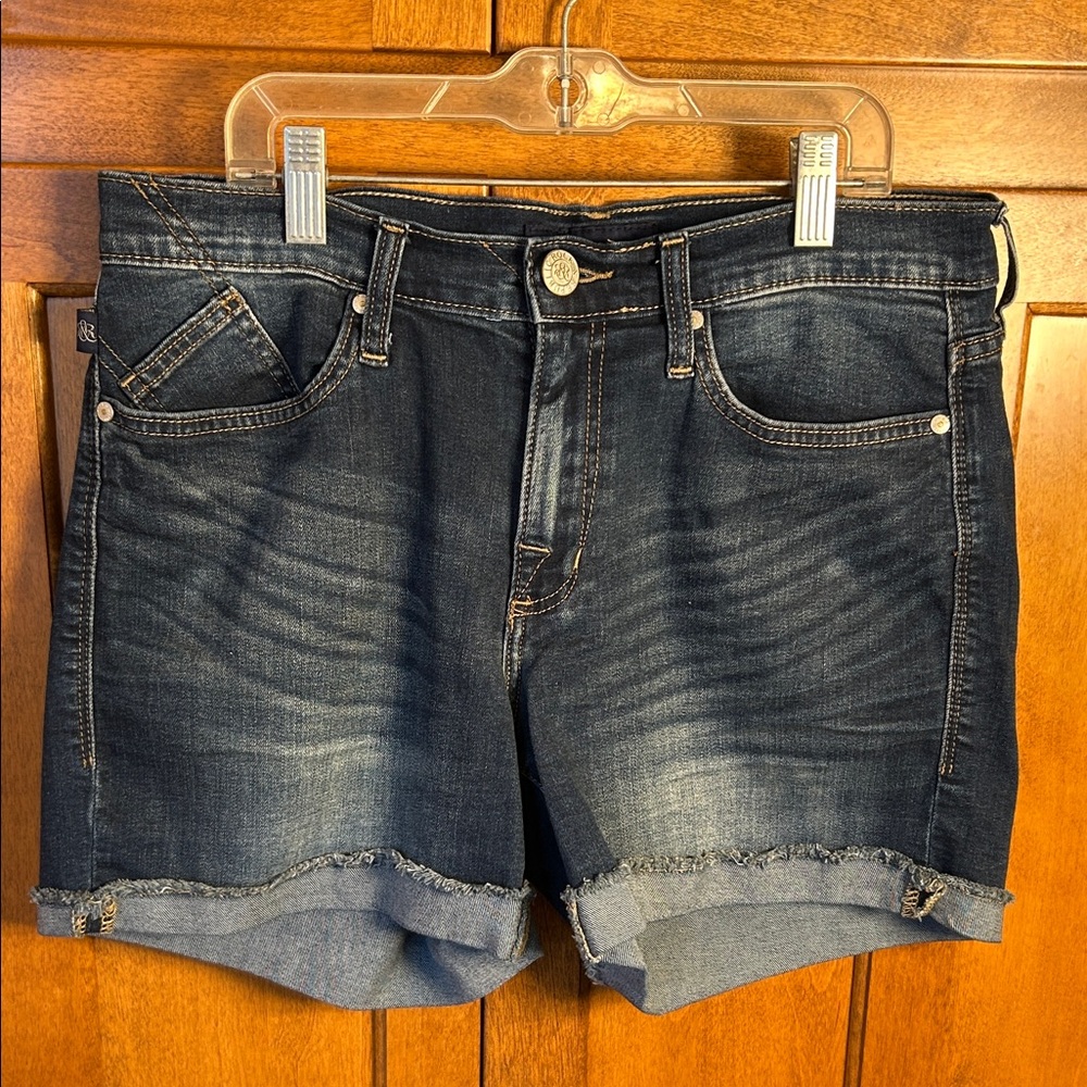 Rock & Republic Blue Dark Wash Bumpershoot Frayed Hem Denim Shorts Sz 10